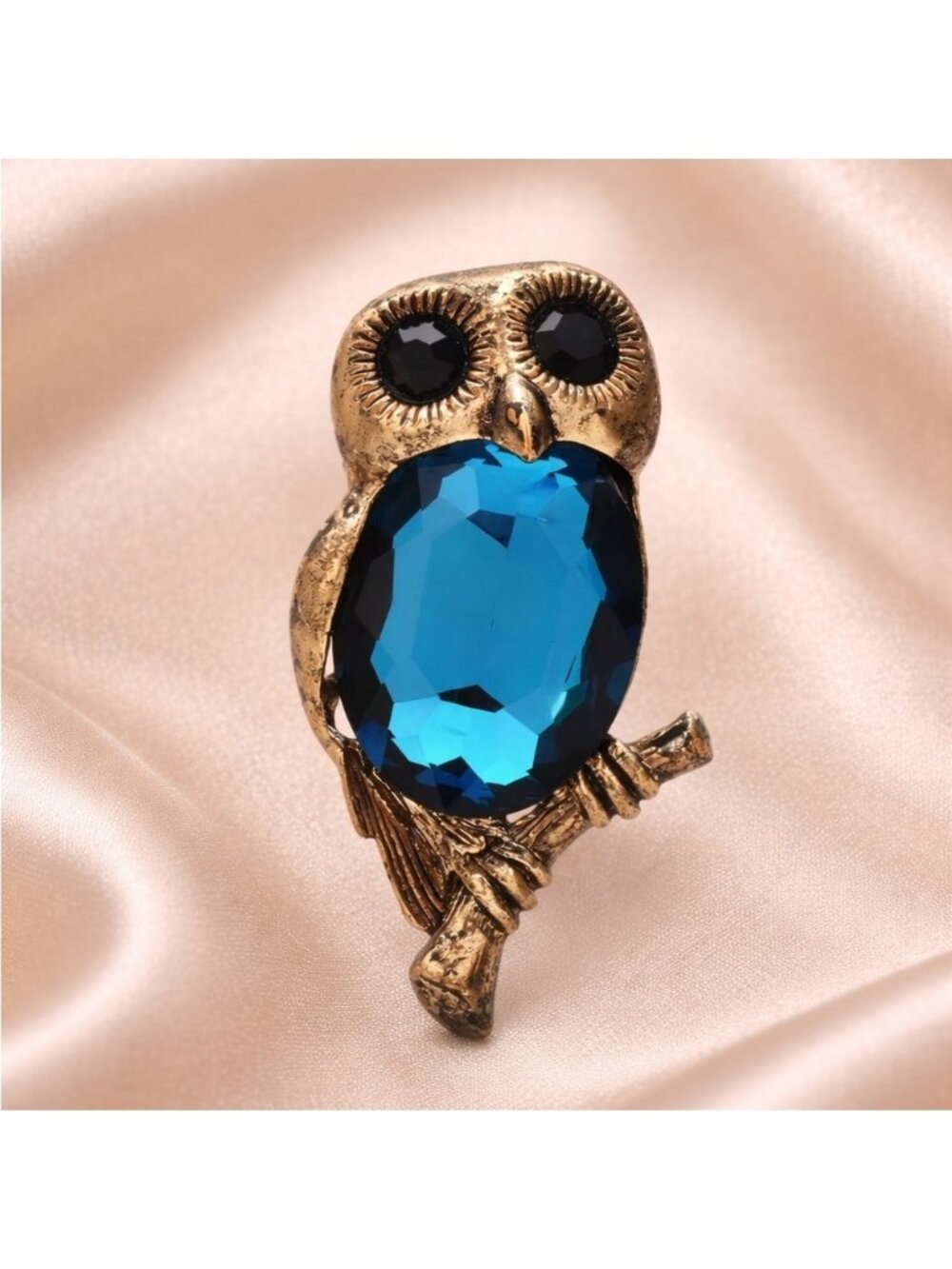 Blue Owl Gold Crystal Brooch